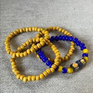 Yellow and Blue Beaded Bracelets Set